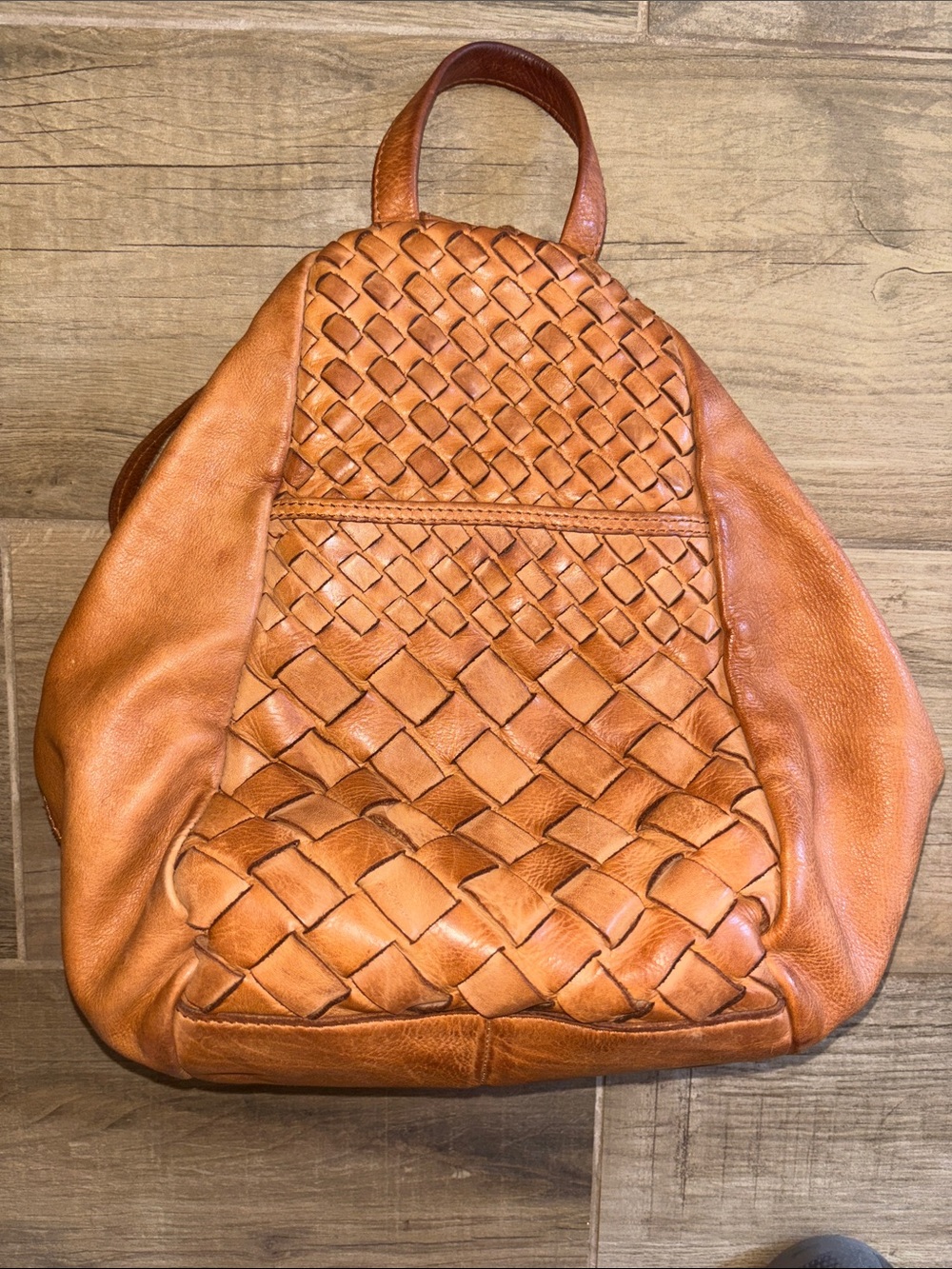 Woven Leather Women's Backpack - Tan